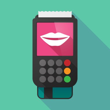 Uzun gölge dataphone bir kadın ağız gülümseyen 