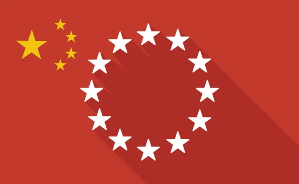 Bandeira de sombra longa da China com as estrelas da bandeira da UE — Vetor de Stock