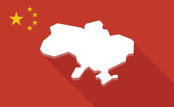 Çin uzun gölge bayrağı ile Ukrayna Haritası — Stok Vektör