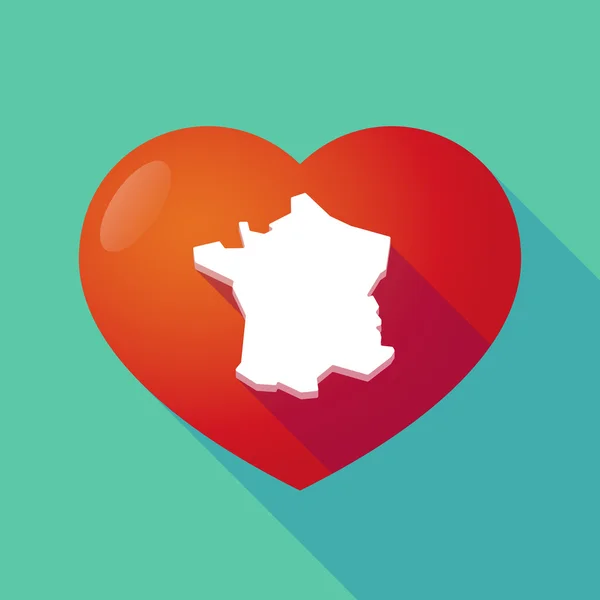 Larga sombra corazón rojo con el mapa de Francia — Archivo Imágenes Vectoriales