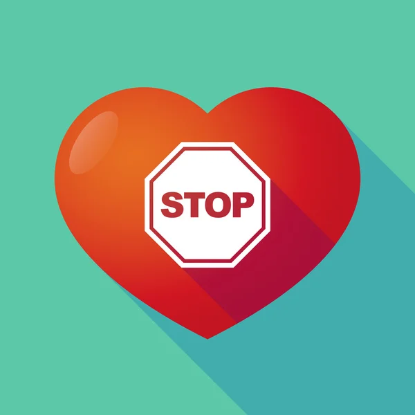 Långa skugga rött hjärta med en stoppsignal — Stock vektor
