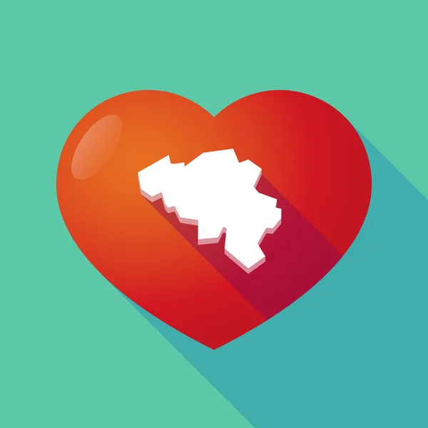 Lange schaduw rode hart met de kaart van België — Stockvector