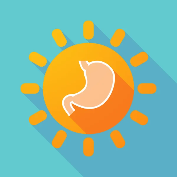 Long shadow sun with  a healthy human stomach icon — Stock Vector