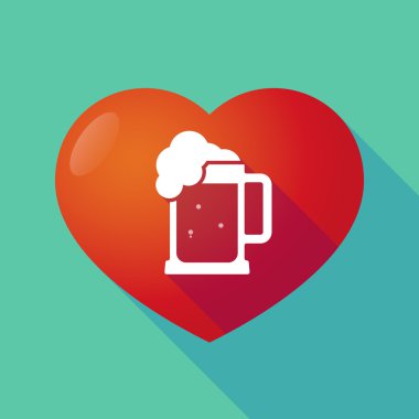 Uzun gölge kırmızı kalp ile bir bira kavanoz simgesi