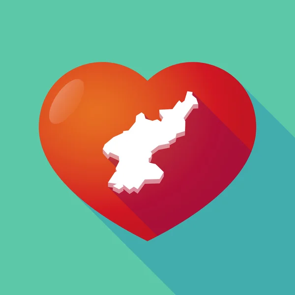 Longa sombra coração vermelho com o mapa de Coreia do Norte — Vetor de Stock
