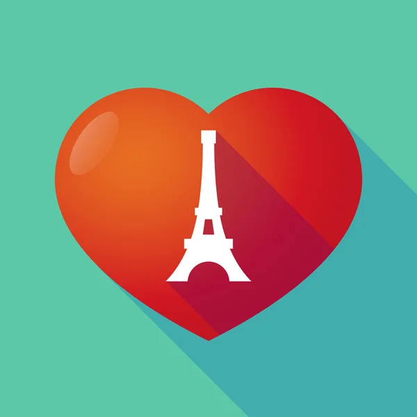 Långa skugga rött hjärta med Eiffeltornet — Stock vektor