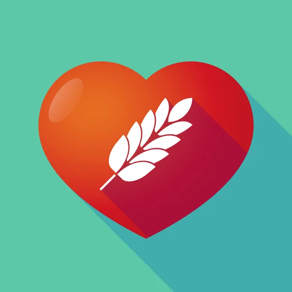 Довге тіньове червоне серце з іконою пшеничної рослини — стоковий вектор