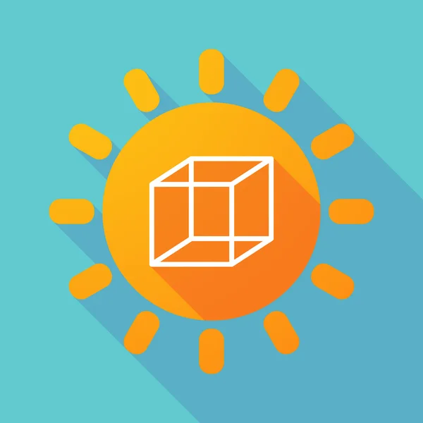 Long shadow sun with  a cube sign — Stock Vector