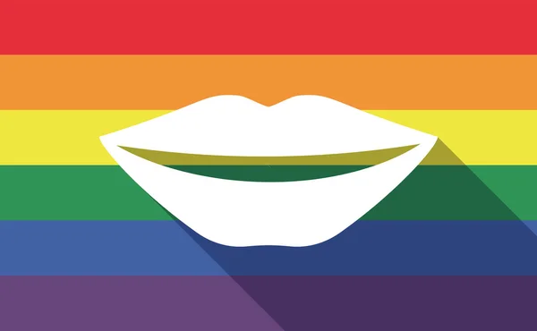 Longue ombre gay pride drapeau avec une bouche féminine souriante — Image vectorielle