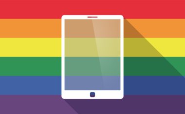 Uzun gölge Eşcinsel gurur bayrakla bir tablet bilgisayar