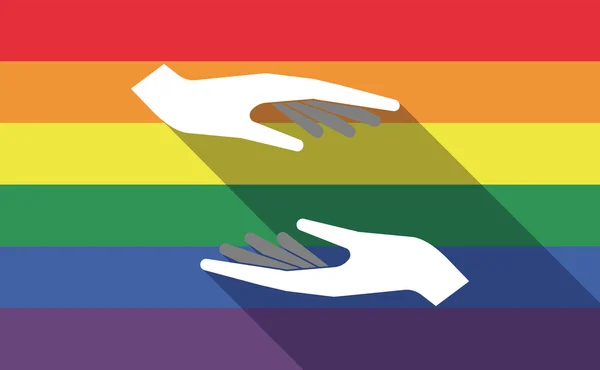 Довга тінь гей-прапор гордості з двома руками дарування і отримання — стоковий вектор