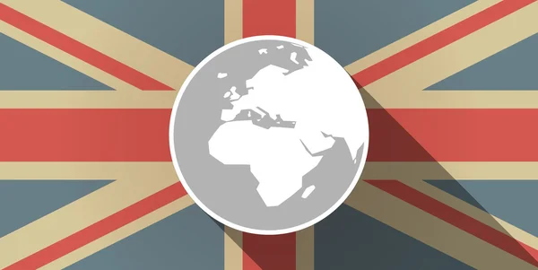 Icona della bandiera britannica a lunga ombra con un regio Asia, Africa ed Europa — Vettoriale Stock
