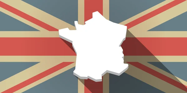 Langer Schatten uk Flaggensymbol mit der Landkarte von Frankreich — Stockvektor