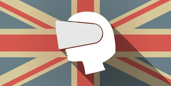 Lunga ombra icona bandiera del Regno Unito con una testa femminile indossa una r virtuale — Vettoriale Stock