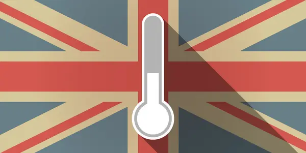 Icona bandiera lunga ombra UK con icona termometro — Vettoriale Stock