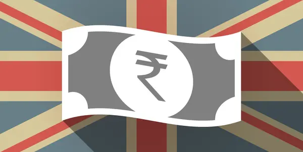 Lange schaduw Uk vlagpictogram met een rupee bank notitiepictogram — Stockvector