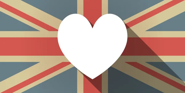 Hosszú árnyék brit zászló ikonra a szív póker kártya jel — Stock Vector
