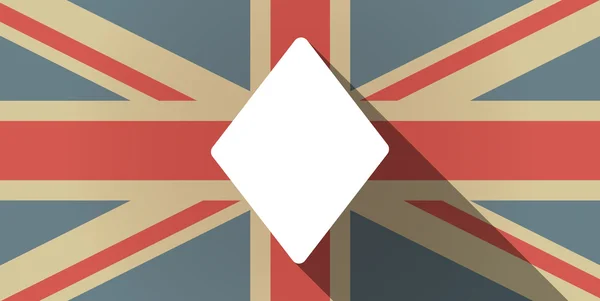 Lunga ombra icona bandiera del Regno Unito con la carta da gioco diamante poker — Vettoriale Stock