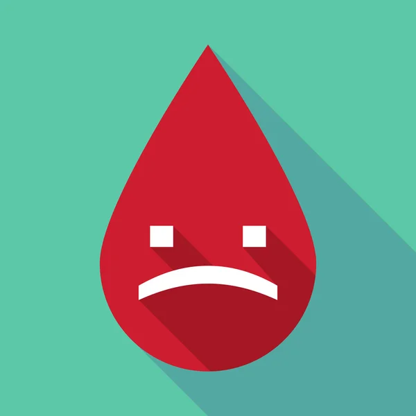Long shadow blood drop with a sad text face — Stock Vector