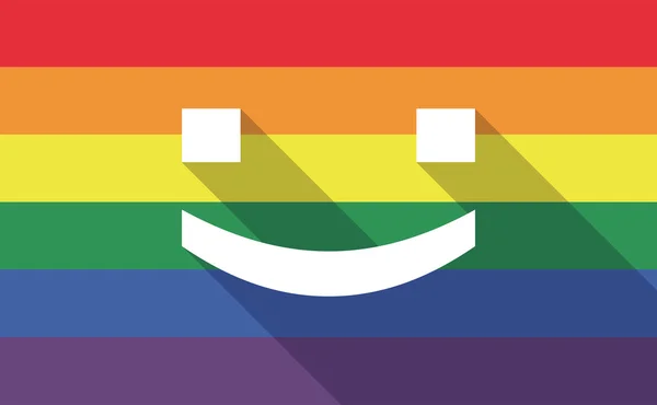 Long shadow gay pride flag with a smile text face — Stock Vector