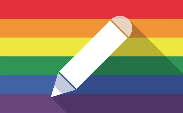 Bandera de orgullo gay de sombra larga con un lápiz — Vector de stock