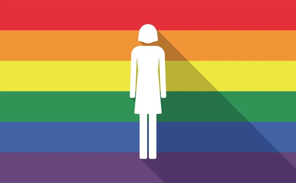 Довга тінь гей прапор гордості з жіночою піктограмою — стоковий вектор