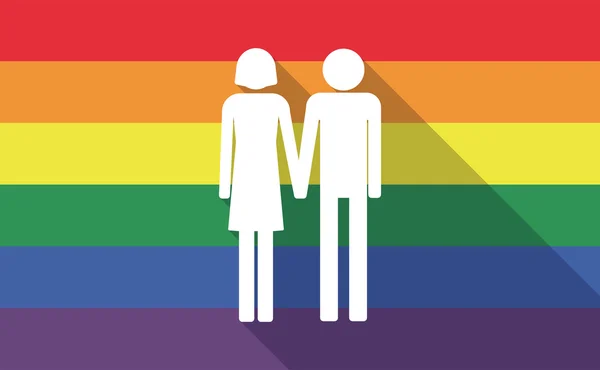 长阴影同性恋骄傲自豪国旗与异性恋夫妇象形图 — 图库矢量图片