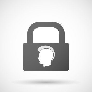 İzole kilit pad simgesi ile bir erkek punk baş siluet