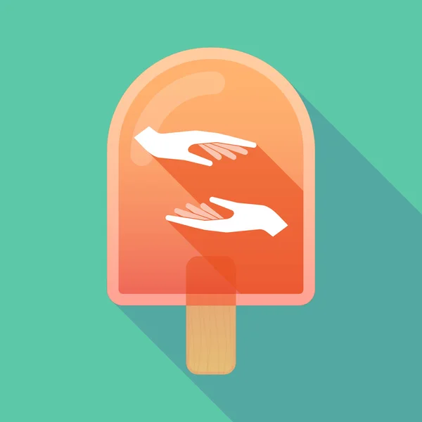 Long shadow ice cream icon with  two hands giving and receiving — Stock Vector