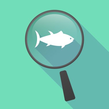 Uzun bir ton balığı ile gölge Büyüteç vektör simgesi