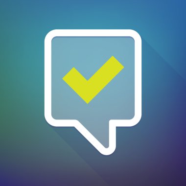 Long shadow tooltip icon on a gradient background  with a check 