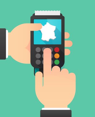 Fransa haritası ile bir veri telefonu kullanan kişi eller