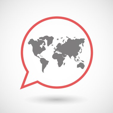 İzole hat sanat komik balon ile bir Dünya Haritası