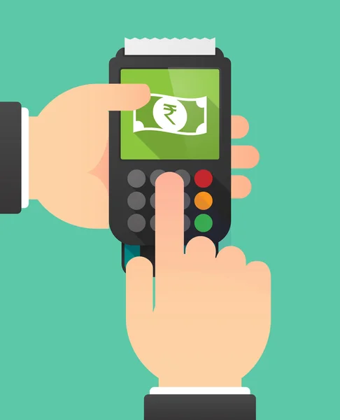 Person reicht ein Datafon mit einem Rupie-Banknotensymbol — Stockvektor