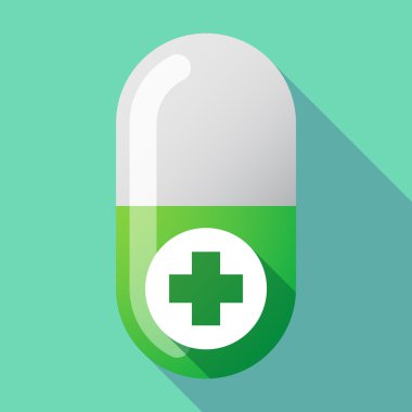 Uzun gölge vektör hap yuvarlak eczane işaretiyle