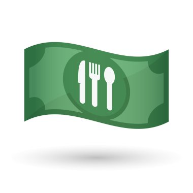 Çatal bıçak takımı ile dalgalanan bir banknot çizimi