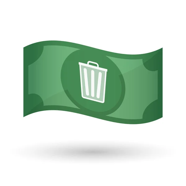 Illustration of a waving bank note with a trash can — Stock Vector