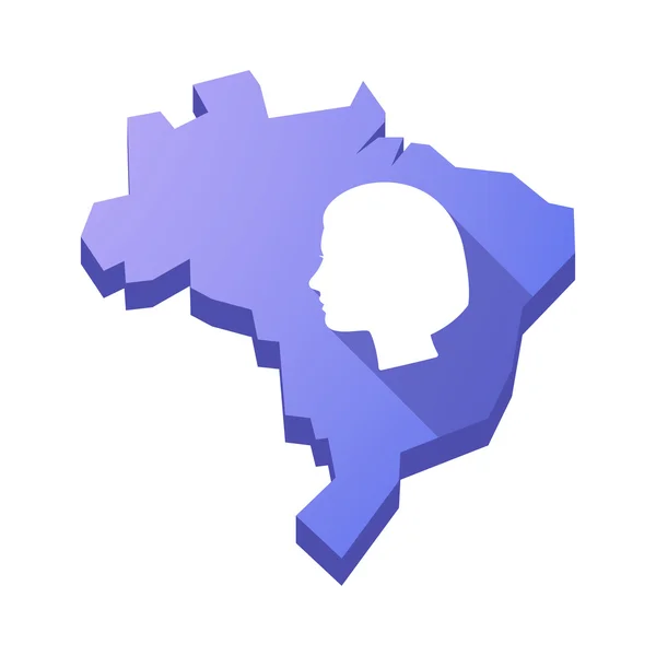 Illustration d'une carte isolée du Brésil avec une tête de femme — Image vectorielle