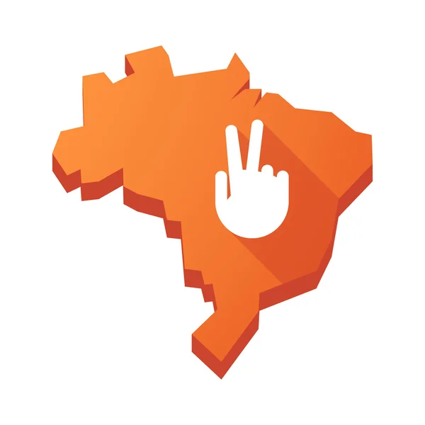 Illustration of an isolated Brazil map with a victory hand — Stock Vector