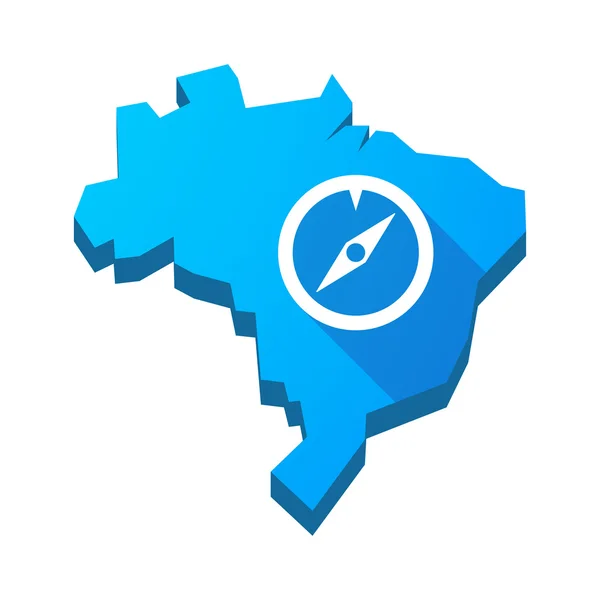 Illustratie van een geïsoleerde Brazilië-kaart met een kompas — Stockvector