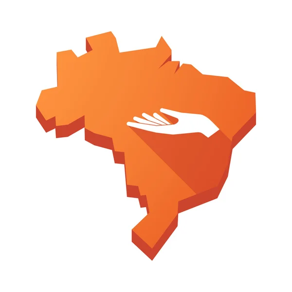 Ilustração de um mapa isolado do Brasil com uma oferta de mão — Vetor de Stock