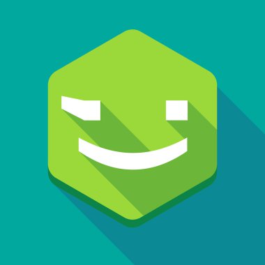 Uzun bir wink metin yüz ifade ile gölge altıgen simgesi