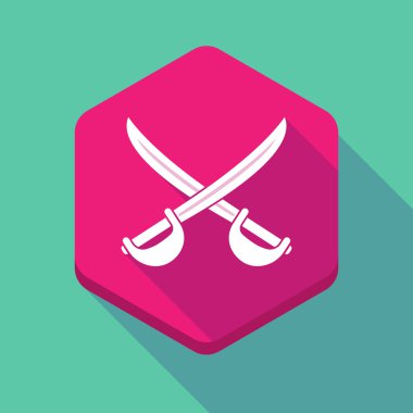 Uzun gölge altıgen simgesi iki kılıç ile geçti