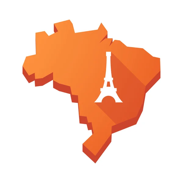 孤立的巴西地图与埃菲尔铁塔的插图 — 图库矢量图片