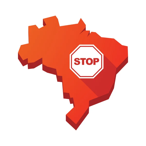 Ilustración de un mapa aislado de Brasil con una señal de stop — Archivo Imágenes Vectoriales