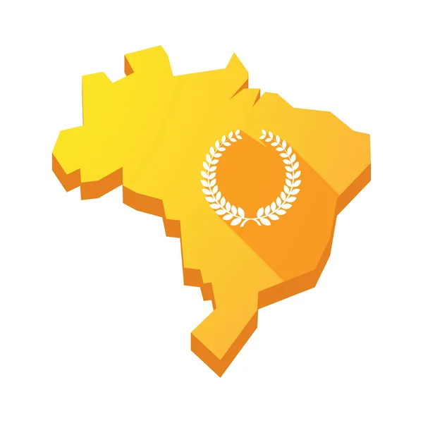 孤立的巴西地图与月桂树皇冠标志的插图 — 图库矢量图片