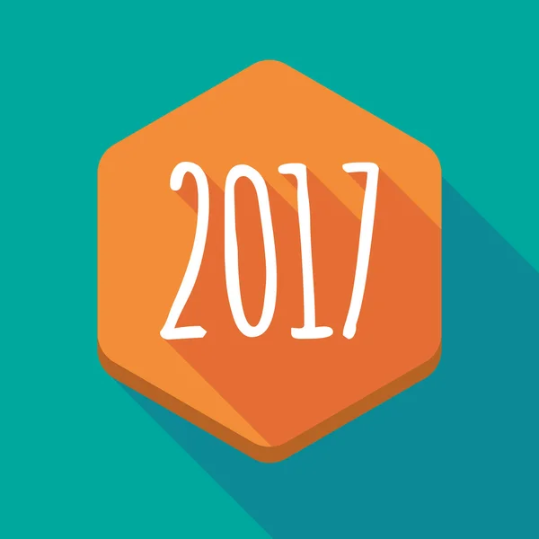 Dlouhý stín šestiúhelník ikona s ikonou číslo rok 2017 — Stockový vektor