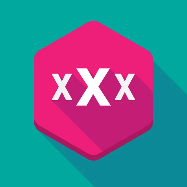 Hosszú árnyék hatszög ikon-val egy Xxx betű ikon — Stock Vector