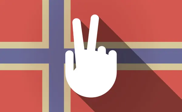 Larga sombra Bandera de Noruega con mano victoriosa — Vector de stock