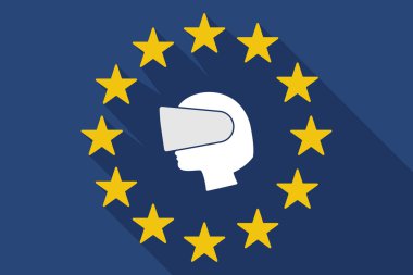 uzun gölge AB bayrağı ile bir sanal giyen bir kadın baş realit